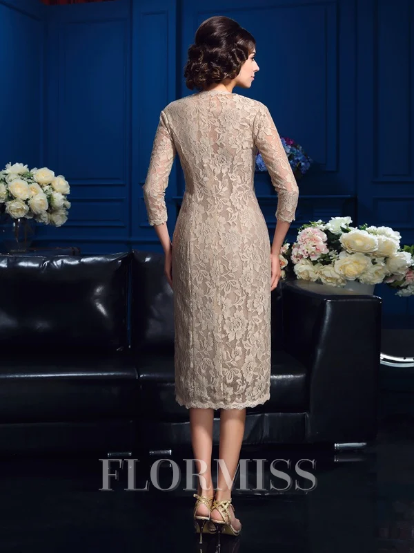 Sheath/Column Scoop Knee-Length Taffeta Mother of the Bride Dresses With Lace