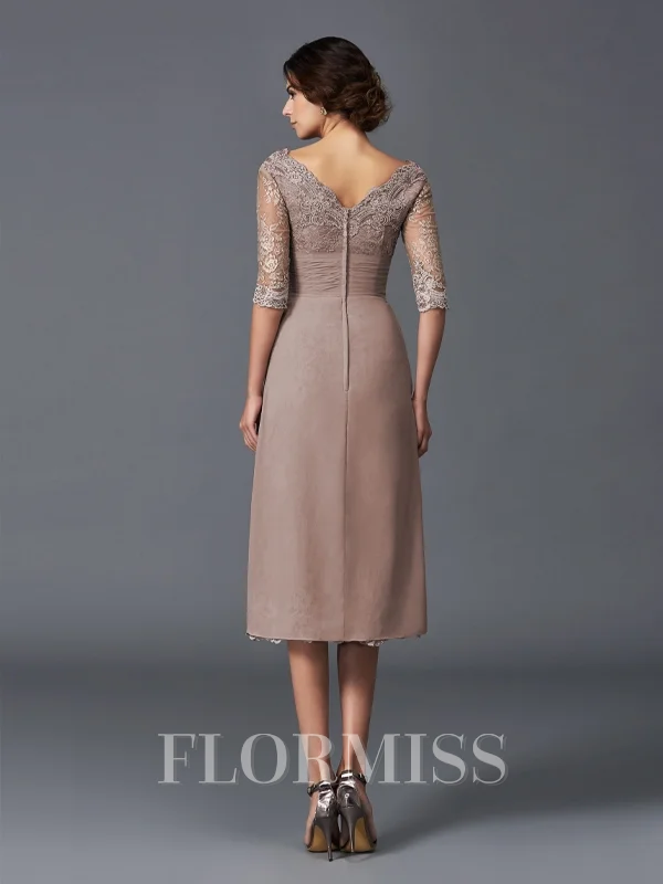 A-Line/Princess V-neck Tea-Length Lace Mother of the Bride Dresses With Flower