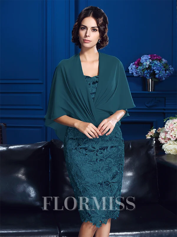 Sheath/Column Strapless Knee-Length Lace Mother of the Bride Dresses With Lace