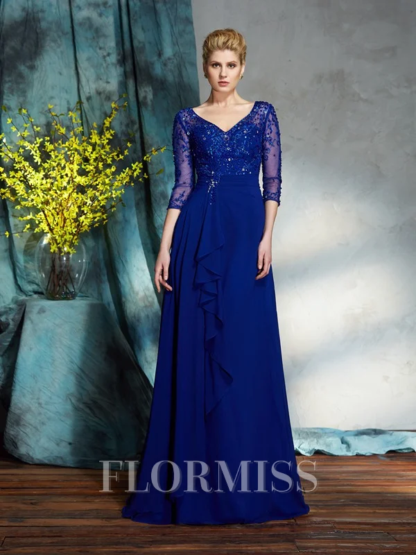 A-Line/Princess V-neck Floor-Length Chiffon Mother of the Bride Dresses With Sequin