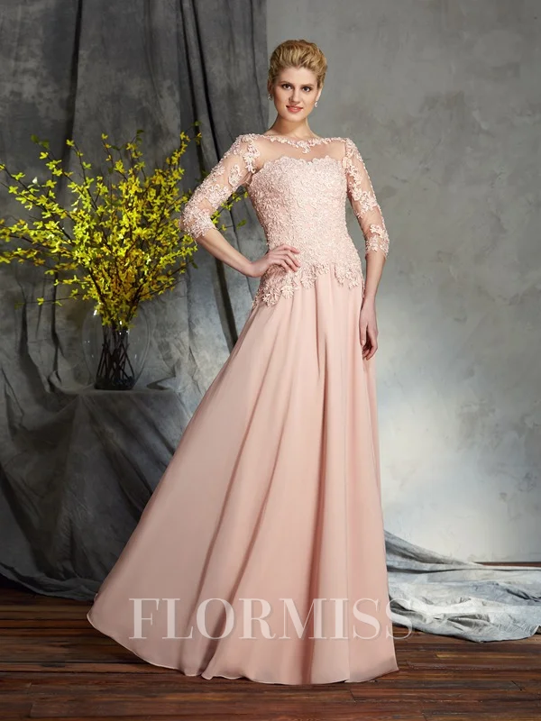 A-Line/Princess Scoop Floor-Length Chiffon Mother of the Bride Dresses With Appliques Lace