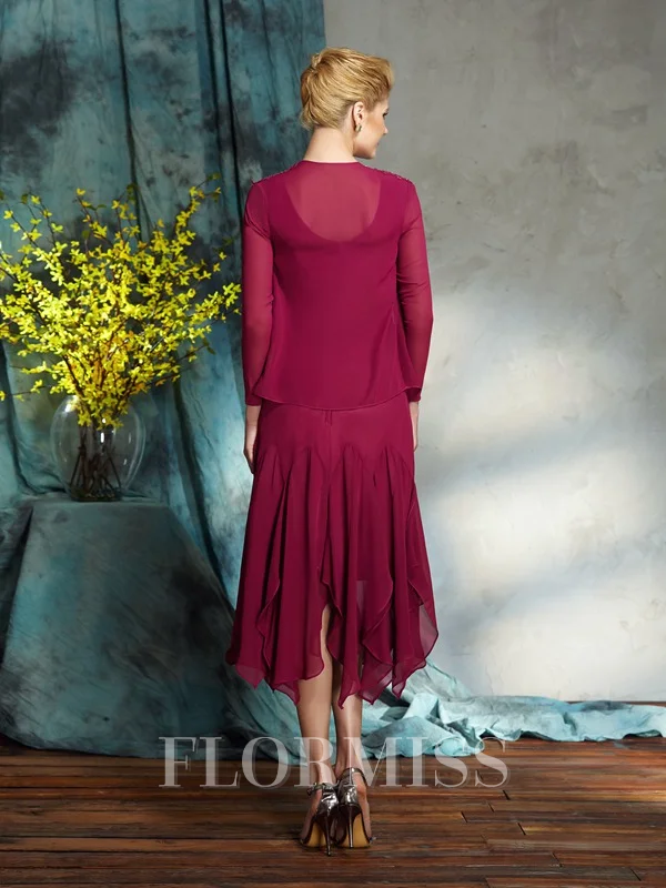 A-Line/Princess Scoop Knee-Length Chiffon Mother of the Bride Dresses With Appliques Lace