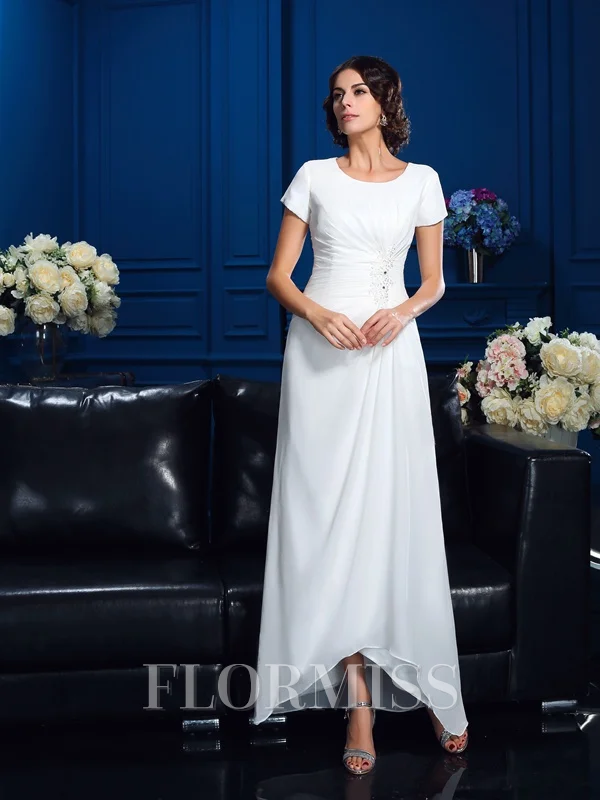 A-Line/Princess Scoop Asymmetrical Chiffon Mother of the Bride Dresses