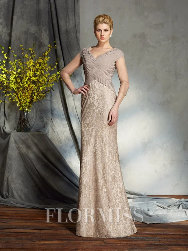 Sheath/Column V-neck Floor-Length Chiffon Mother of the Bride Dresses With