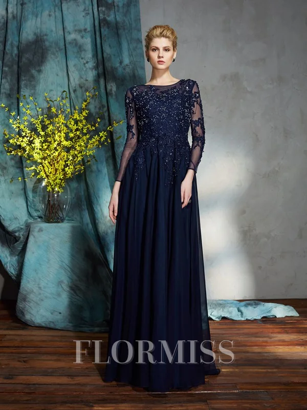 A-Line/Princess Scoop Floor-Length Chiffon Mother of the Bride Dresses With Appliques Lace