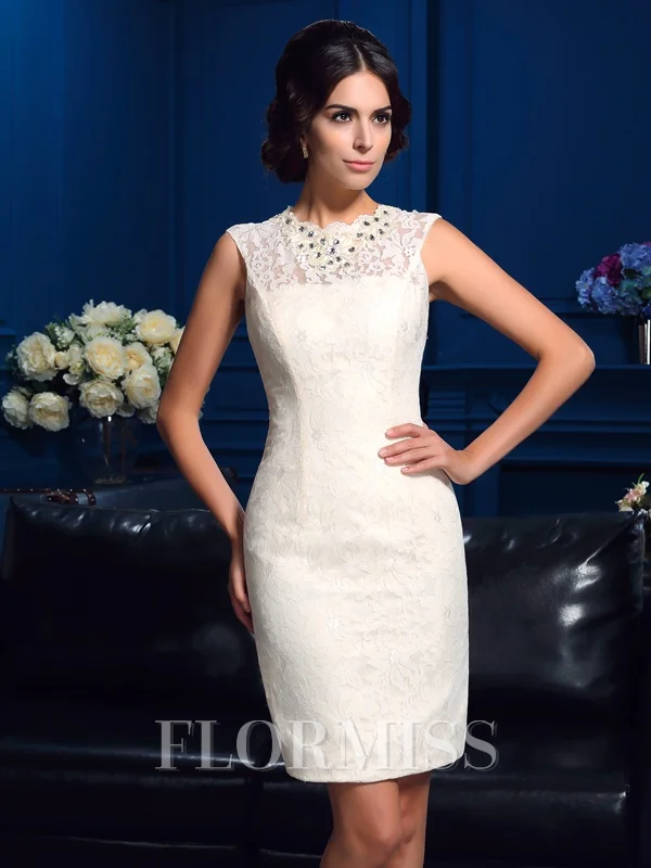 Sheath/Column Jewel Short/Mini Lace Mother of the Bride Dresses With Lace