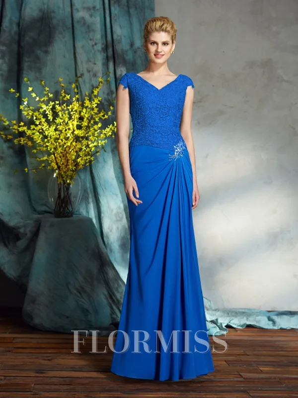 Sheath/Column V-neck Floor-Length Chiffon Mother of the Bride Dresses With Lace