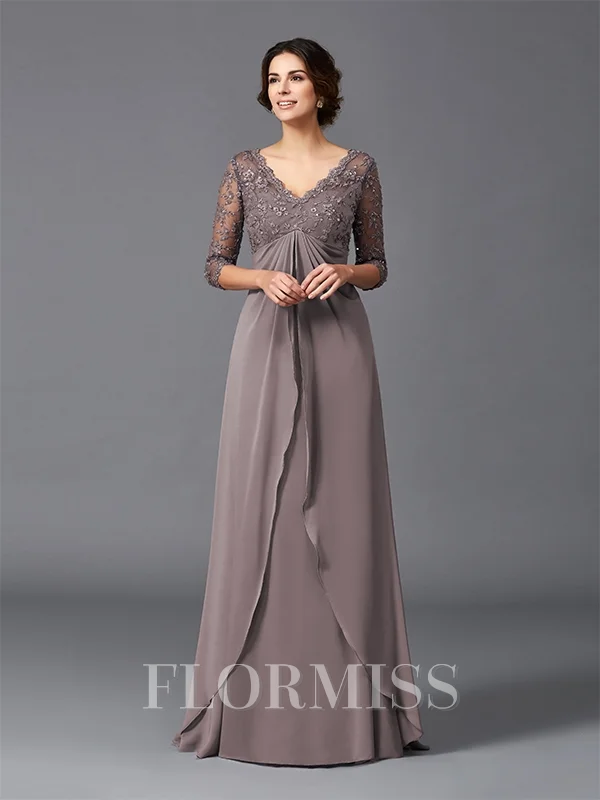 A-Line/Princess V-neck Floor-Length Chiffon Mother of the Bride Dresses With Lace