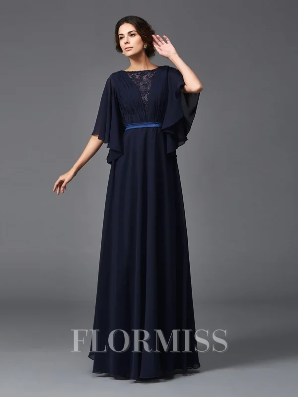 A-Line/Princess Scoop Floor-Length Chiffon Mother of the Bride Dresses With Beading