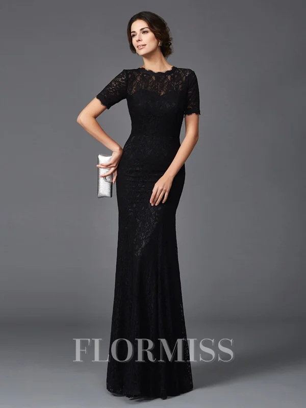 Sheath/Column Jewel Floor-Length Silk Like Satin Mother of the Bride Dresses With Lace