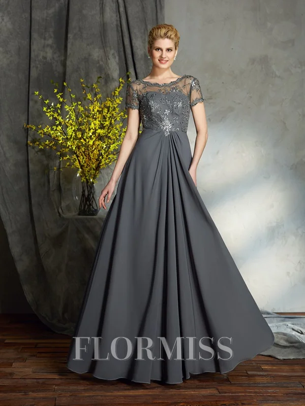 A-Line/Princess Scoop Floor-Length Chiffon Mother of the Bride Dresses With Appliques Lace