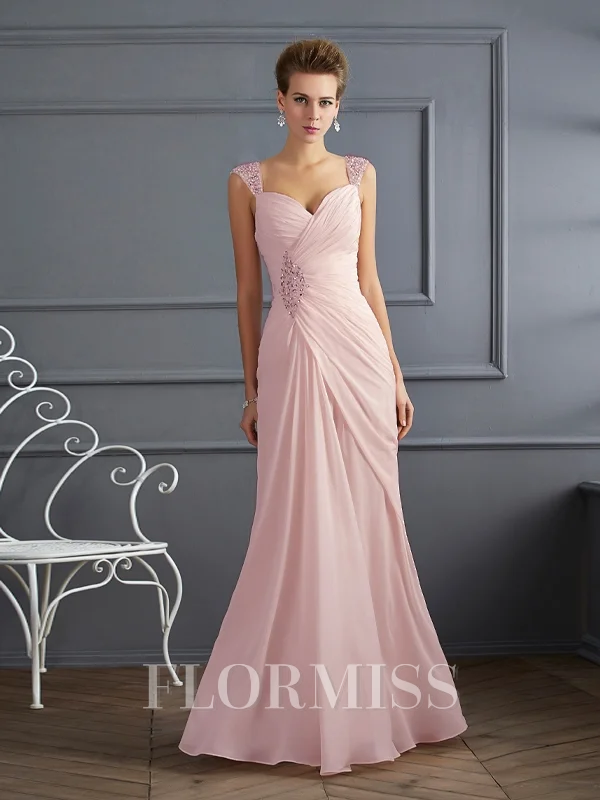 Sheath/Column Straps Floor-Length Chiffon Mother of the Bride Dresses With Beading