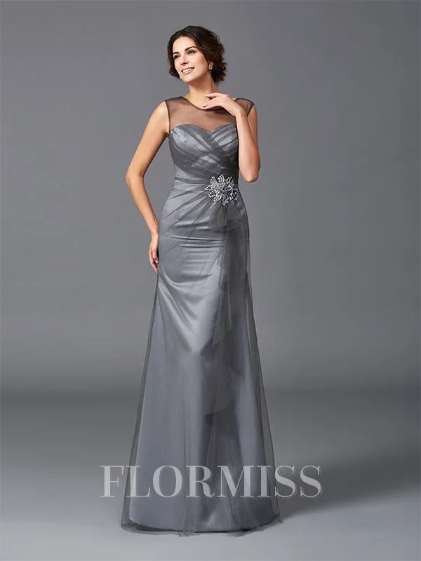 Sheath/Column Scoop Floor-Length Net Mother of the Bride Dresses With Beading