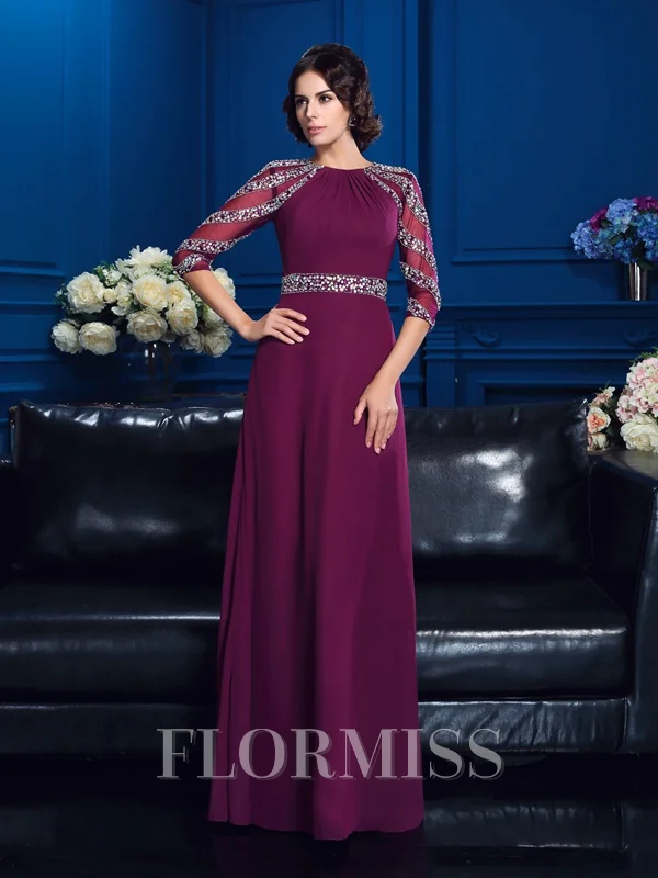 A-Line/Princess Scoop Floor-Length Chiffon Mother of the Bride Dresses With Beading