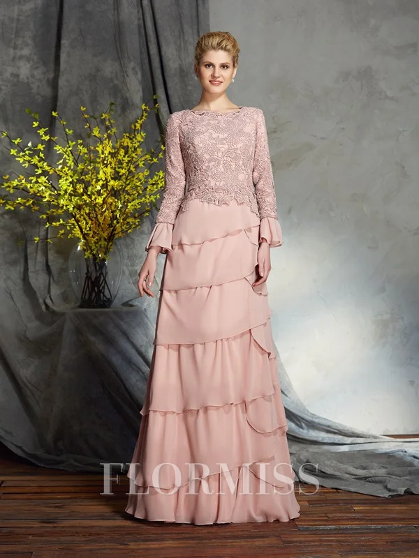 Sheath/Column Scoop Floor-Length Chiffon Mother of the Bride Dresses With Ruffles
