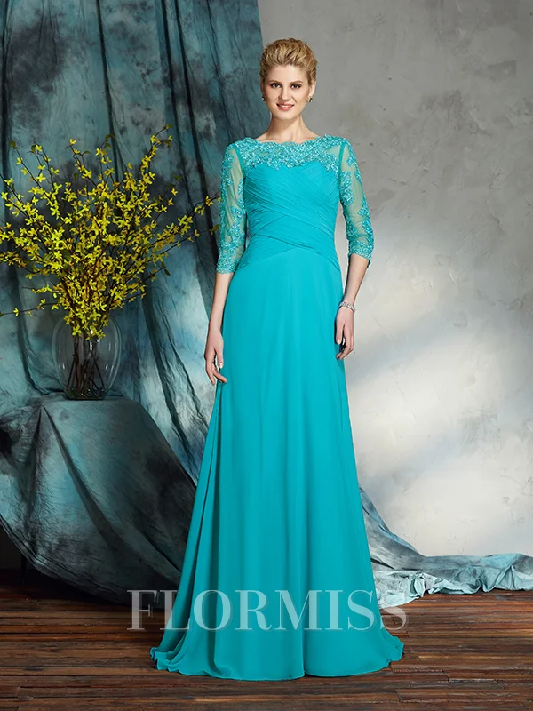 A-Line/Princess Bateau Floor-Length Chiffon Mother of the Bride Dresses With Appliques Lace