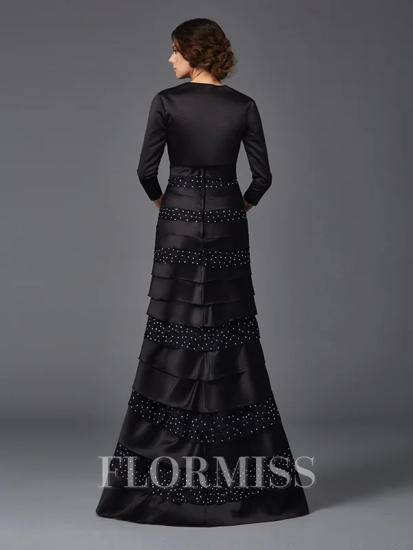 Sheath/Column Strapless Floor-Length Satin Mother of the Bride Dresses With Beading