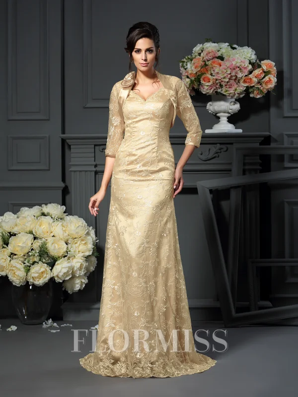 A-Line/Princess V-neck Floor-Length Lace Mother of the Bride Dresses With Lace