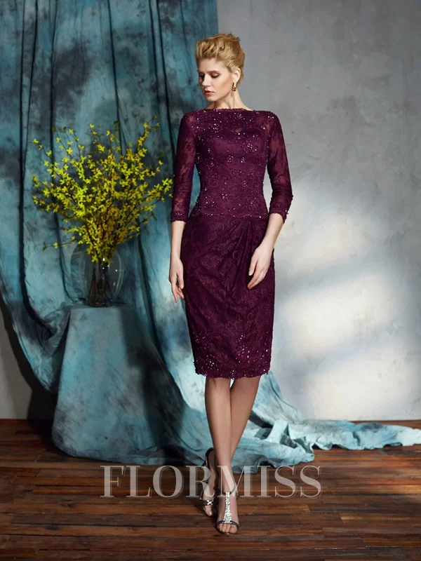 Sheath/Column Bateau Knee-Length Lace Mother of the Bride Dresses With Lace