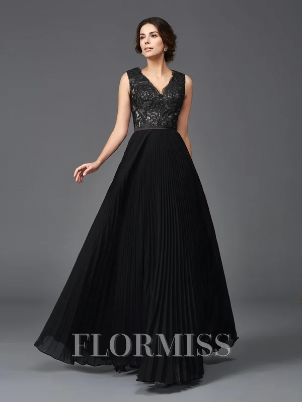 A-Line/Princess V-neck Floor-Length Chiffon Mother of the Bride Dresses With Lace