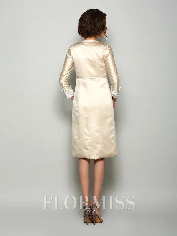 Sheath/Column Square Knee-Length Satin Mother of the Bride Dresses With Appliques Lace