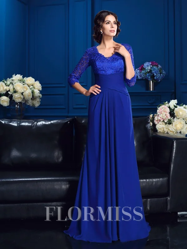 A-Line/Princess V-neck Sweep Train Chiffon Mother of the Bride Dresses With Appliques Lace