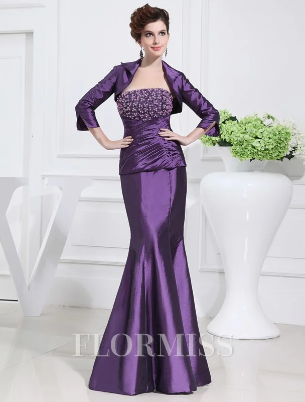 Trumpet/Mermaid Strapless Floor-Length Taffeta Mother of the Bride Dresses With Beading
