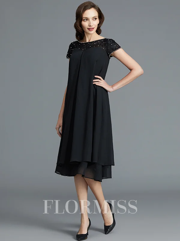 A-Line/Princess Scoop Knee-Length Chiffon Mother of the Bride Dresses