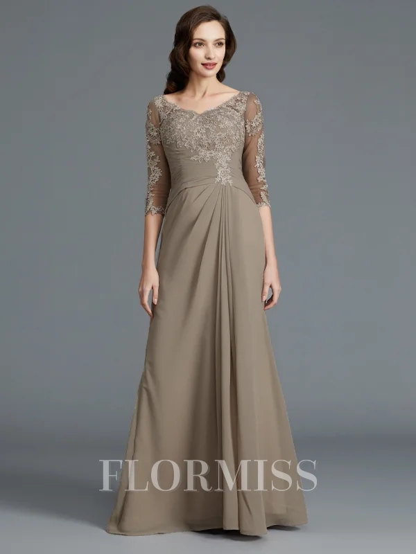 A-Line/Princess Scoop Floor-Length Chiffon Mother of the Bride Dresses With Appliques Lace