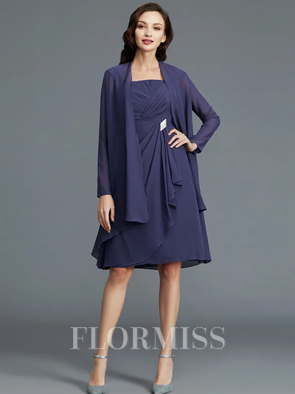 Sheath/Column Straps Knee-Length Chiffon Mother of the Bride Dresses