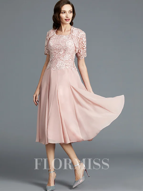 A-Line/Princess Scoop Tea-Length Chiffon Mother of the Bride Dresses