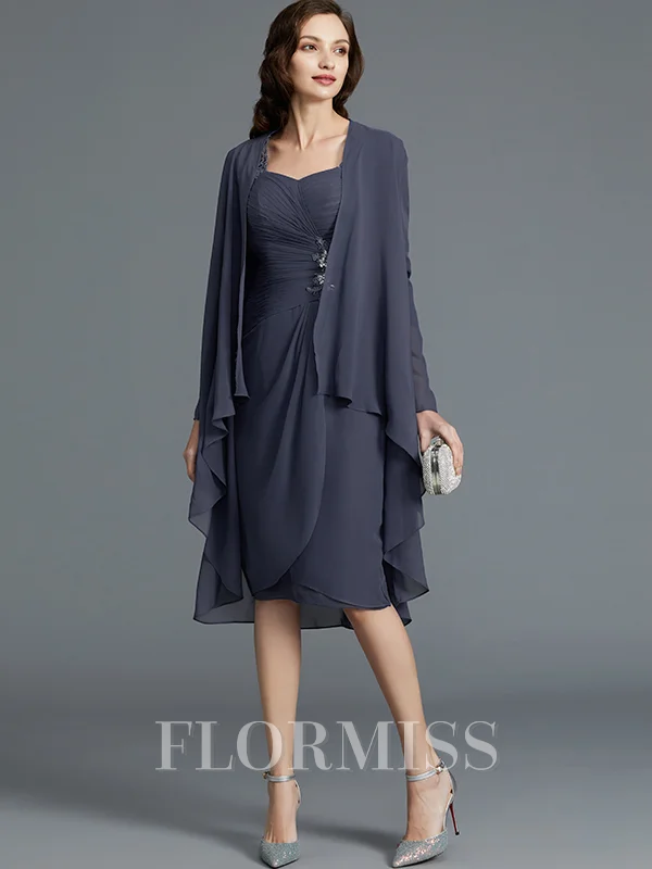 Sheath/Column Sweetheart Knee-Length Chiffon Mother of the Bride Dresses