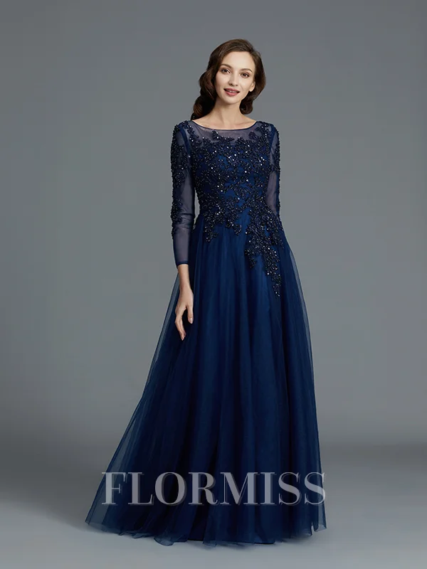 A-Line/Princess Scoop Floor-Length Tulle Mother of the Bride Dresses