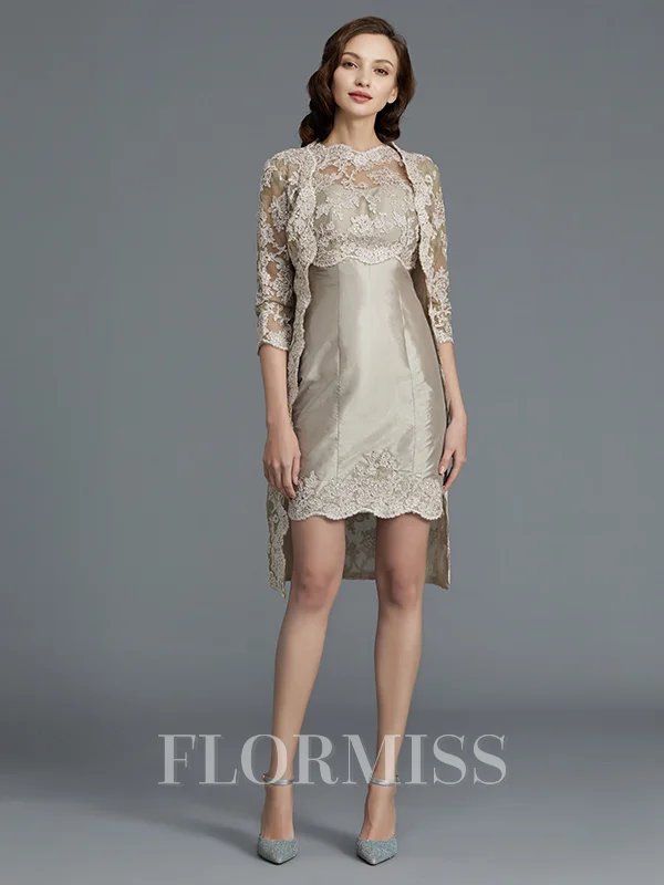 Sheath/Column Scoop Knee-Length Taffeta Mother of the Bride Dresses With Appliques Lace