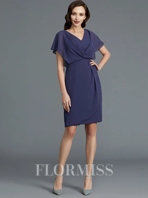 Sheath/Column V-neck Knee-Length Chiffon Mother of the Bride Dresses