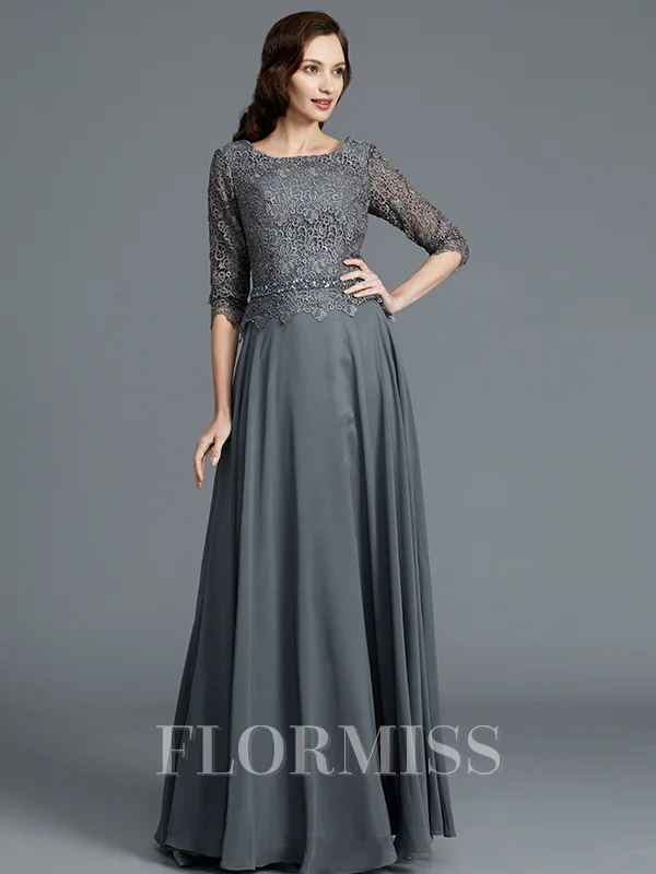 A-Line/Princess Scoop Floor-Length Chiffon Mother of the Bride Dresses