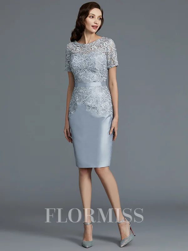 Sheath/Column Scoop Knee-Length Taffeta Mother of the Bride Dresses