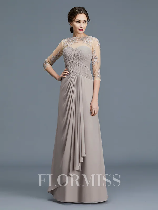 A-Line/Princess Sheer Neck Floor-Length Chiffon Mother of the Bride Dresses With Ruffles