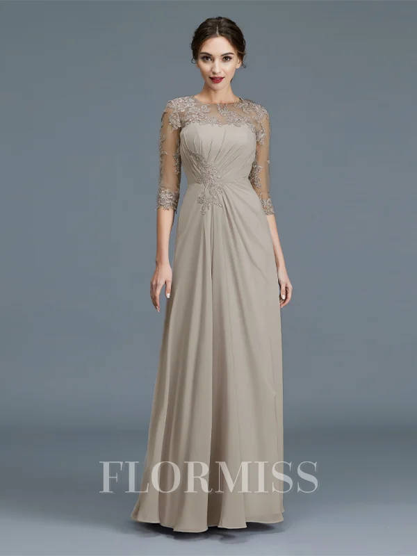 A-Line/Princess Scoop Floor-Length Chiffon Mother of the Bride Dresses With Ruffles