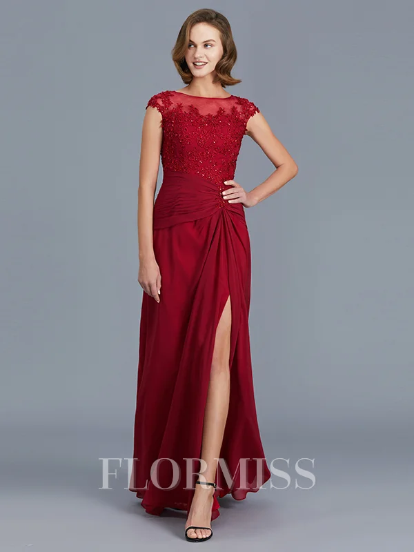 Sheath/Column Scoop Floor-Length Chiffon Mother of the Bride Dresses With Leg Slit