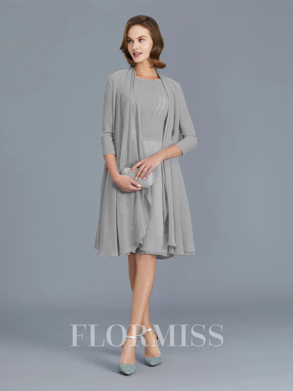 A-Line/Princess Scoop Knee-Length Chiffon Mother of the Bride Dresses With Ruffles