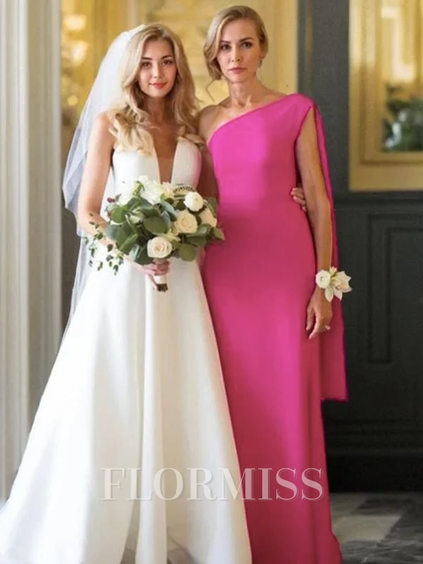 Sheath/Column One-Shoulder Floor-Length Stretch Crepe Mother of the Bride Dresses With Ruffles