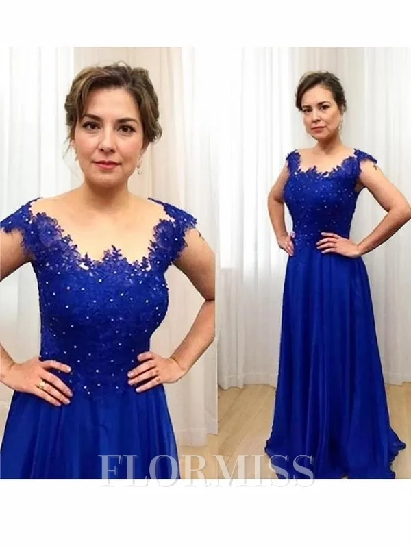 A-Line/Princess Scoop Sweep Train Chiffon Mother of the Bride Dresses With Appliques Lace