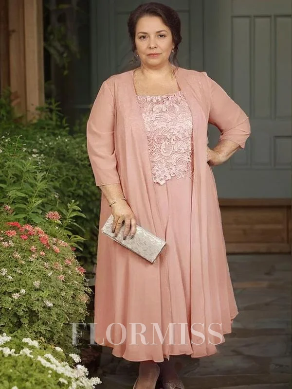 A-Line/Princess Square Ankle-Length Chiffon Mother of the Bride Dresses With Lace