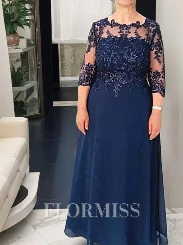 A-Line/Princess Scoop Floor-Length Chiffon Mother of the Bride Dresses With Appliques Lace