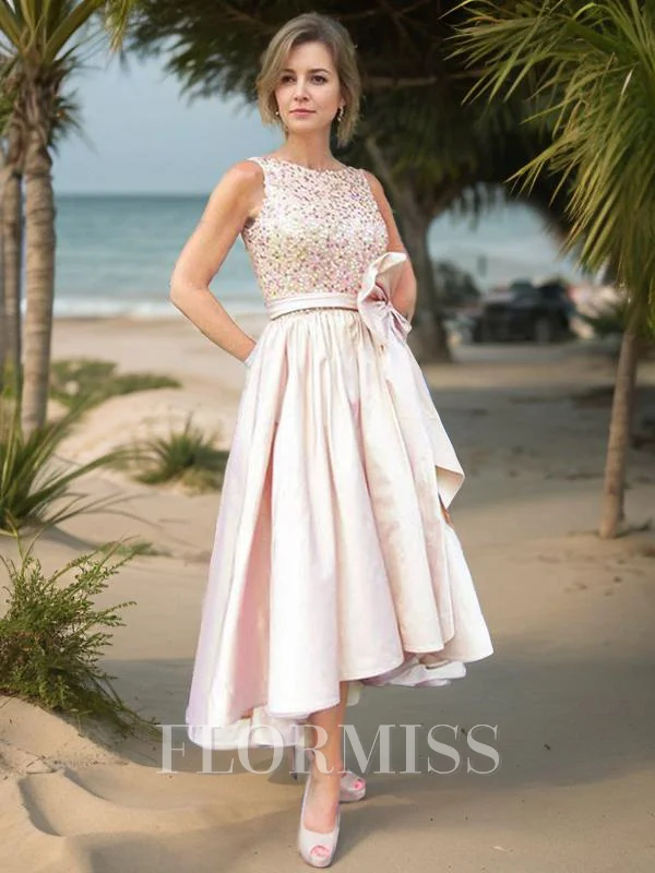 A-Line/Princess Scoop Asymmetrical Satin Mother of the Bride Dresses With Bow