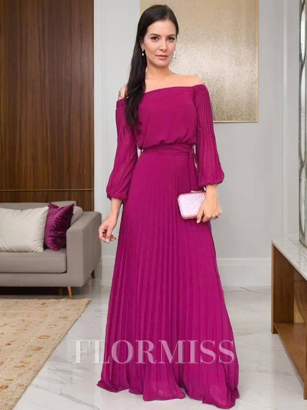 A-Line/Princess Off-the-Shoulder Floor-Length Chiffon Mother of the Bride Dresses With Ruffles