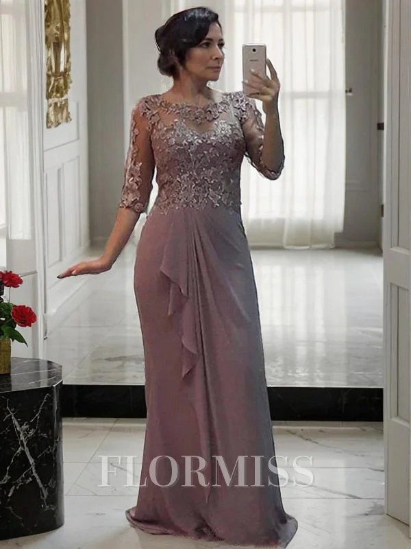 Sheath/Column Scoop Floor-Length Chiffon Mother of the Bride Dresses With Appliques Lace