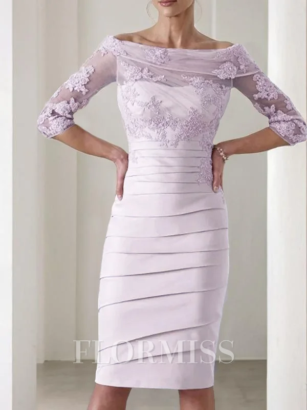 Sheath/Column Scoop Knee-Length Satin Mother of the Bride Dresses With Appliques Lace