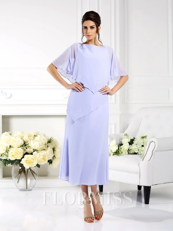 Sheath/Column Bateau Ankle-Length Chiffon Mother of the Bride Dresses